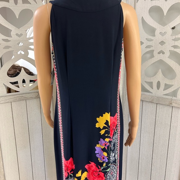 Roz & Ali Sheath Dress size Medium Blue with Beaded Metal collar NWT - Picture 7 of 8